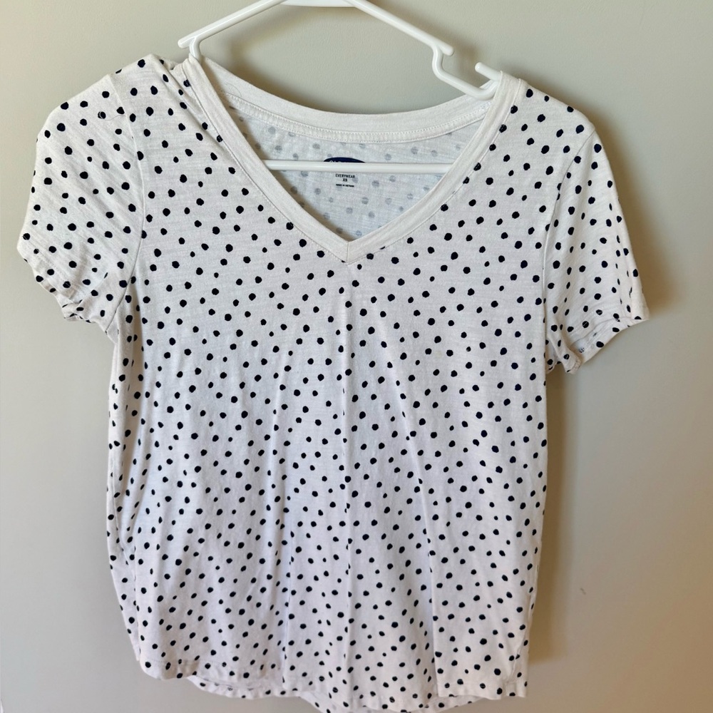 White Polka Dot V-Neck T-Shirt